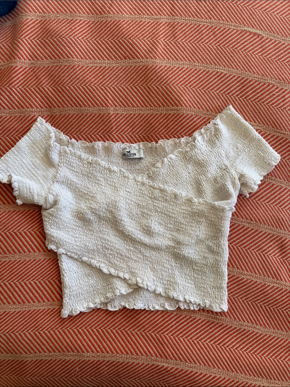 Hollister Cream Off-Shoulder Smocked Wrap Crop Top